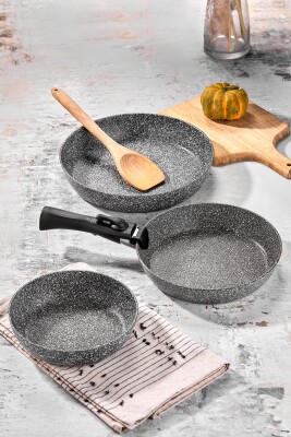 Easy Connect 3'lü Tak Çıkar Saplı Tava Seti / Ergonomik Tak Çıkar Sap - Taç