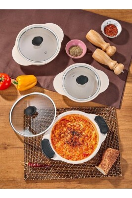 Granit Plus 3'lü Sahan Seti Tak/çıkar Silikon Saplı Krem - Taç