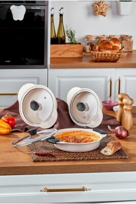 Granit Plus 3'lü Sahan Seti Tak/çıkar Silikon Saplı Krem - 2