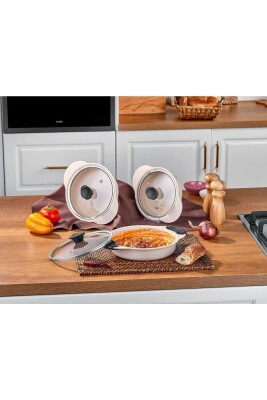 Granit Plus 3'lü Sahan Seti Tak/çıkar Silikon Saplı Krem - 3
