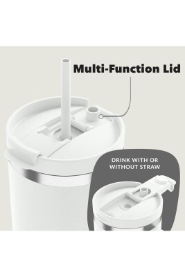 Kulplu Termos Bardak - Tumbler - Paslanmaz Çelik - Pipetli & Kapaklı – 29 Saat Soğuk - 3